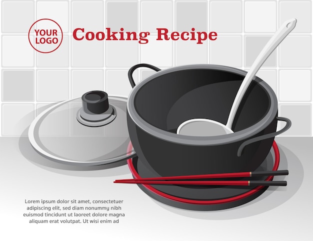 Cooking recipe kitchenware background, cooking poster, vector illustration