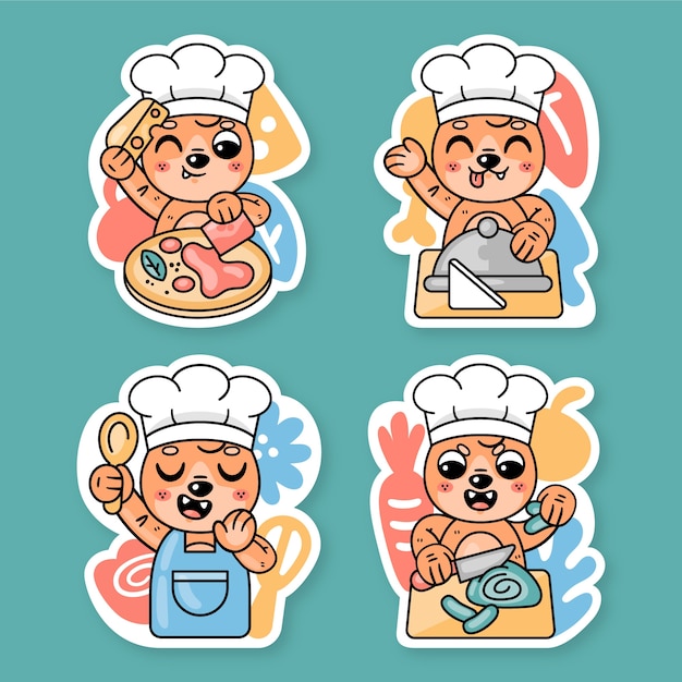 Free vector cooking stickers collection with fred the fox