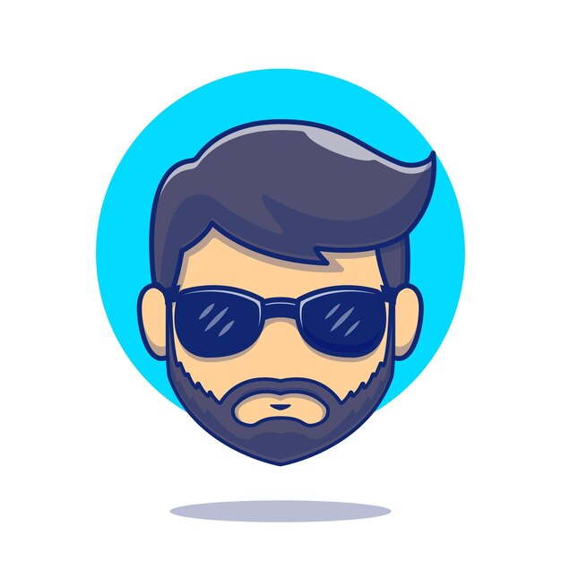 Cool Beard Man Barber Head With Glasses Cartoon Vector Icon Illustration. People Barber Icon Concept Isolated Premium Vector. Flat Cartoon Style