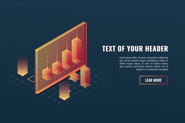 Cool business analytics concept, data visualization, 3d infographics