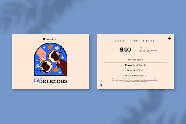 Cool coffee shop gift certificate template