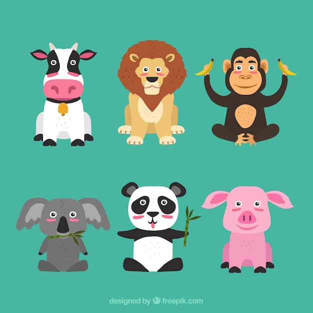 Free vector cool collection of happy animals