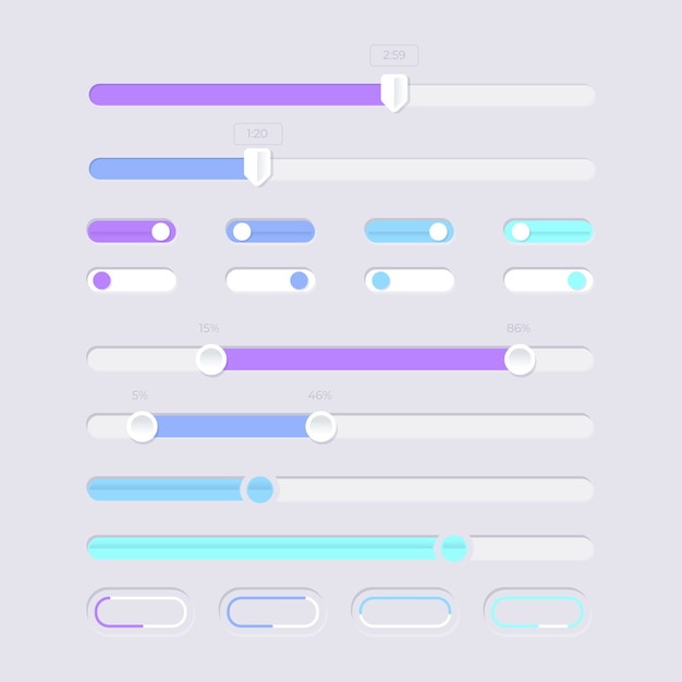 Бесплатное векторное изображение Коллекция крутых цветных слайдеров пользовательского интерфейса