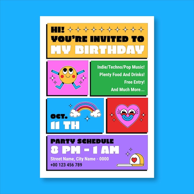 Cool colorful birthday party flyer template