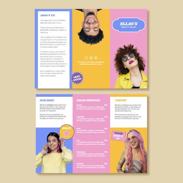 Free vector cool ella's beauty salon brochure