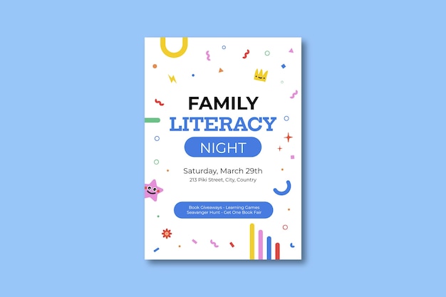 Free vector cool family literacy night flyer