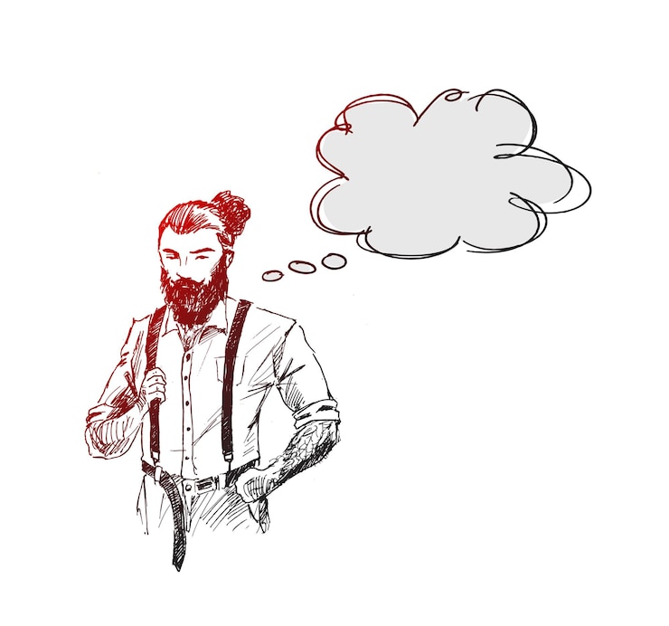 Free Vector cool hipster hair style design character skech with thinking bubble vector illustration