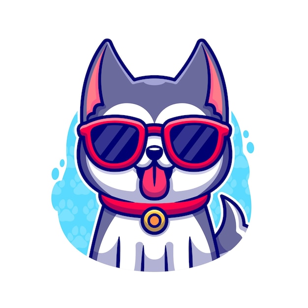 Cool Husky Dog Wearing Glasses Cartoon Vector Icon Illustration. Animal Nature Icon Concept Isolated Premium Vector. Flat Cartoon Style