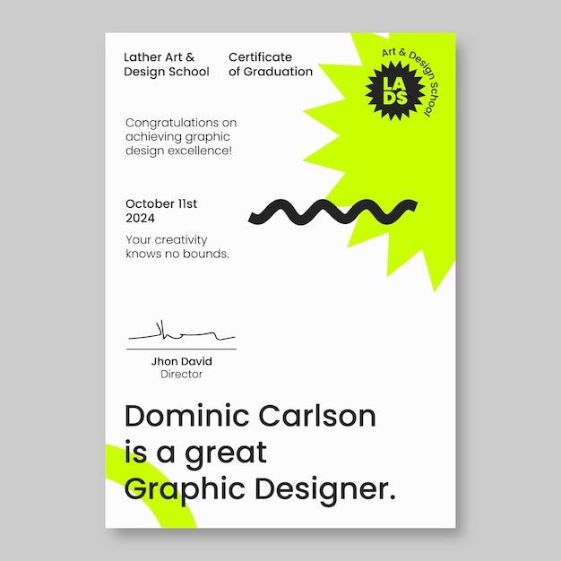 Vettore gratuito modello di certificato di designer grafico al neon