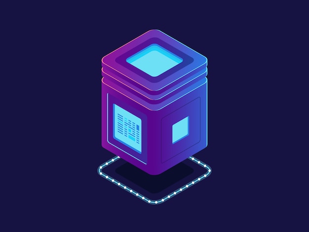 Cool neon server, processing unit, cloud storage database