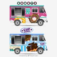 Free vector cool pack of realistic food trucks