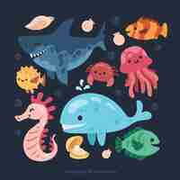 Free vector cool pack of smiley sea animals