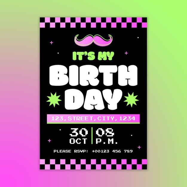 Cool pattern moustache birthday invitation