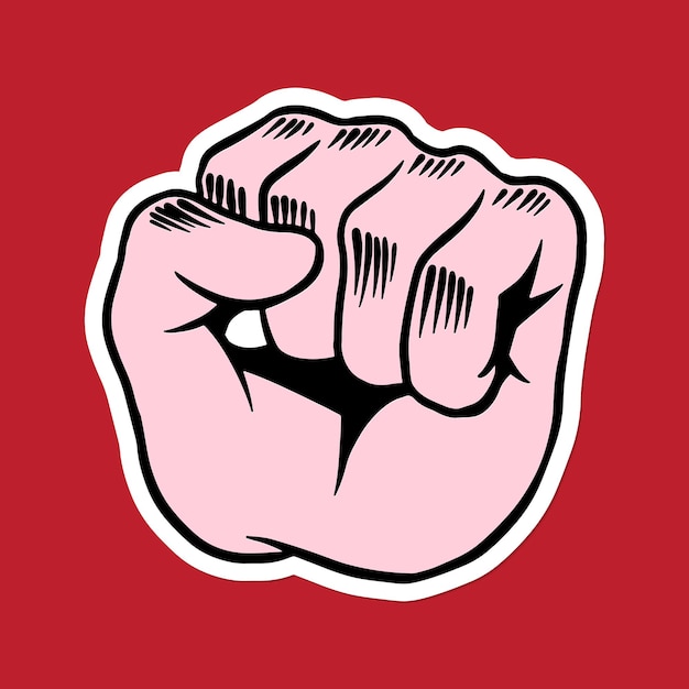 Free vector cool pop art fist sticker with a white border on a red background