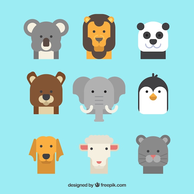 Free vector cool set of flat animal faces