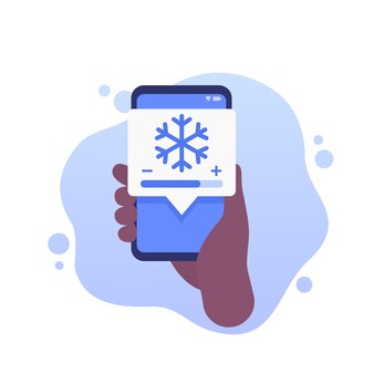 Cooling control app, phone in hand vector