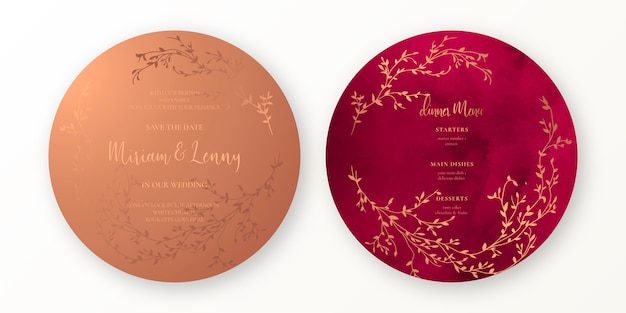 Copper and crimson wedding invitation and menu template