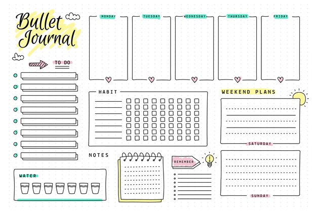 Copy space bullet journal planner template