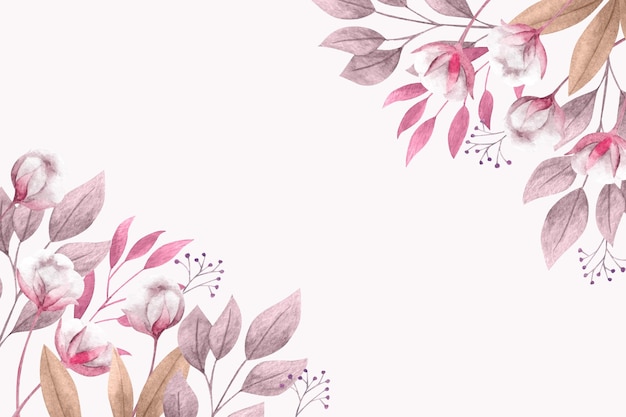 Copy space spring background with flowers and leaves