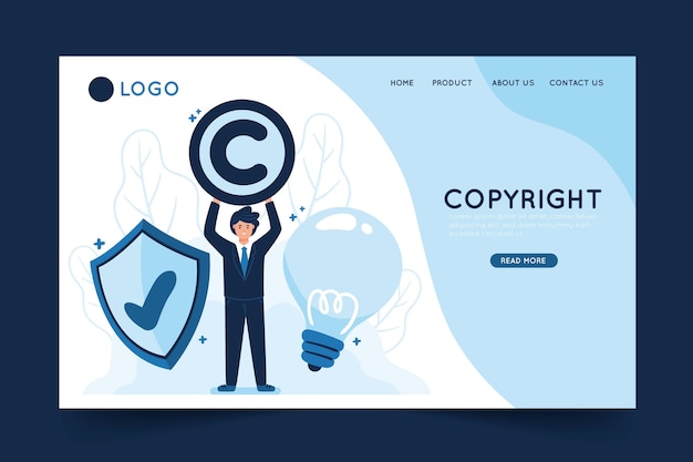 Free vector copyright landing page template with illustration