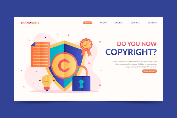Free Vector copyright landing page template with lock