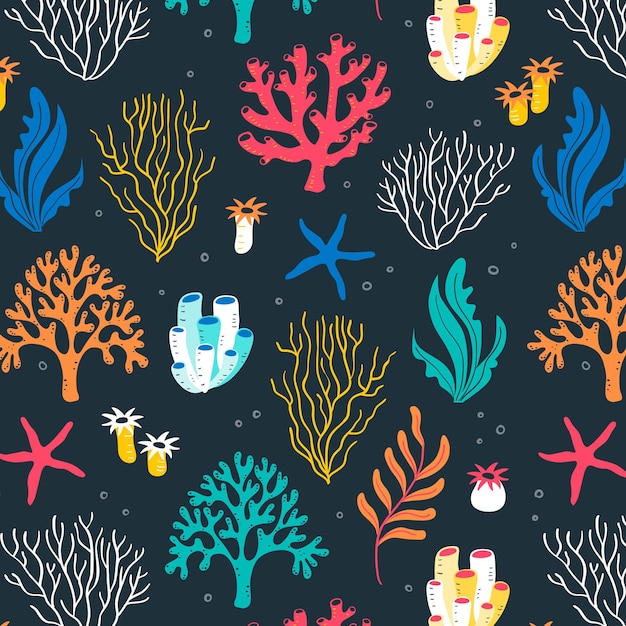 Coral pattern with colorful sea elements