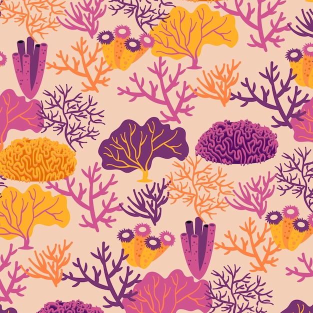 Free vector coral pattern with seaweed template