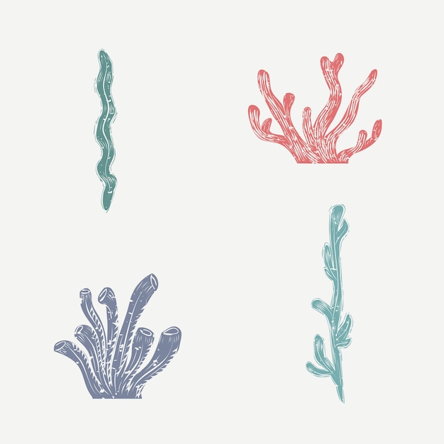 Coral printmaking vector cute design elements collection