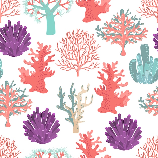 Free vector corals seamless pattern.