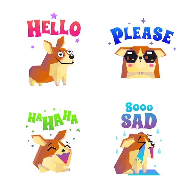 Free vector corgi stickers emoticon set