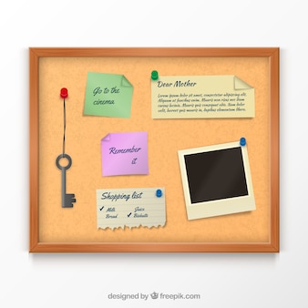 Cork board with notes Free Vector