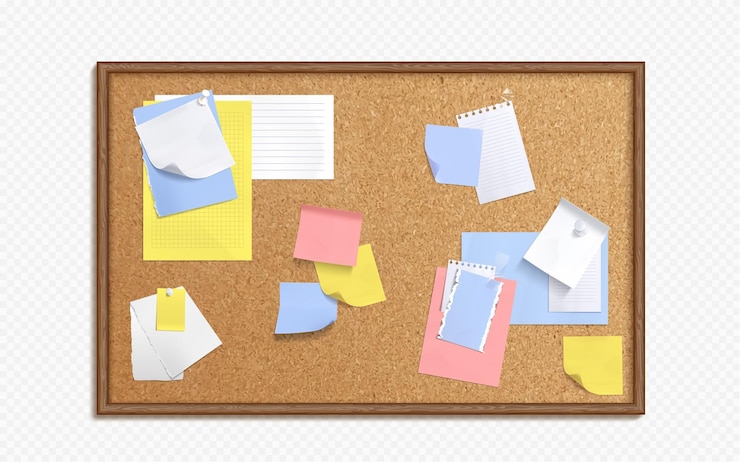 Free Vector cork board with white note papers