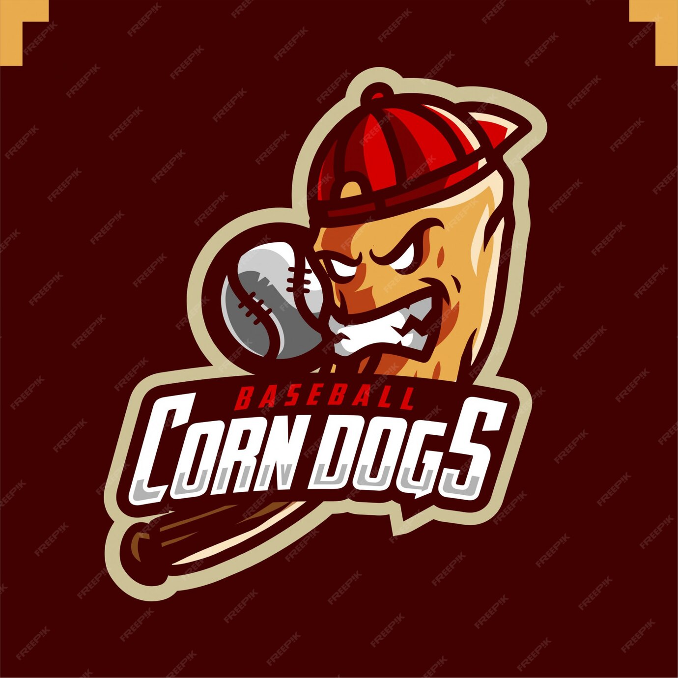 Premium Vector Corn dogs baseball team mascot gaming logo