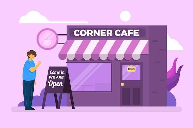 Free vector corner coffee shop re-opening the business