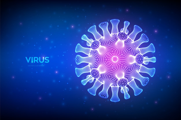 Коронавирус 2019-нков. абстрактный новый коронавирусный бактерий. микроскопический взгляд конца клетки вируса вверх. covid-19.