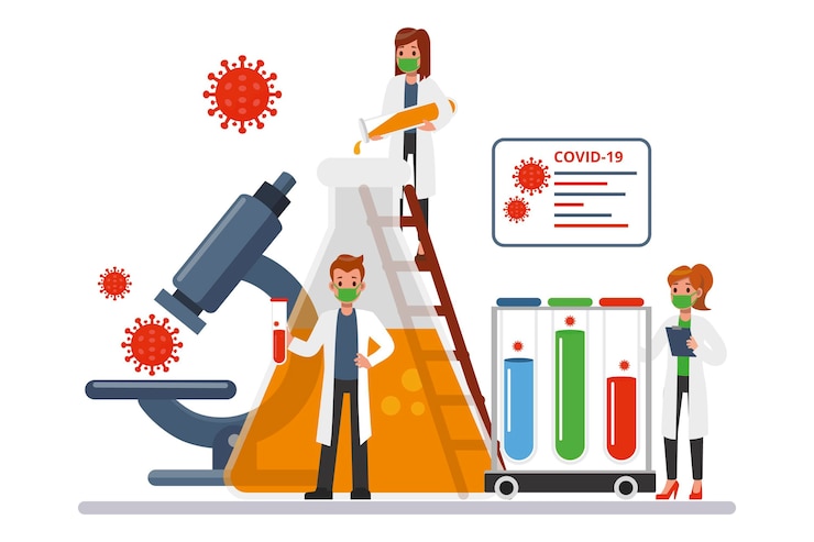 Free Vector coronavirus antidote development with researchers