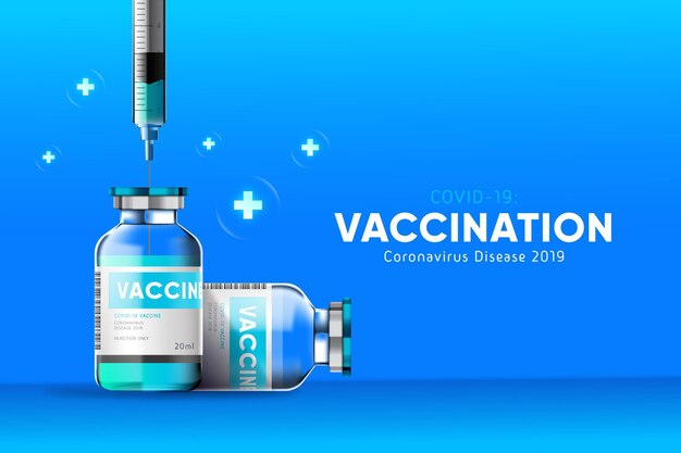 Coronavirus background with vaccine bottle and syringe