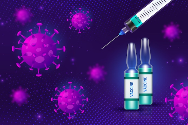 Coronavirus background with vaccine bottles and syringe