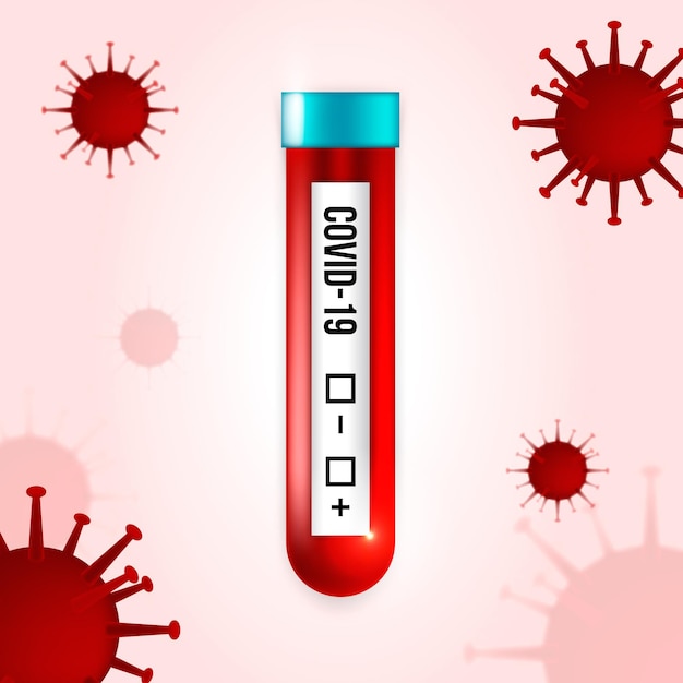 Coronavirus blood test with illustrated viruses