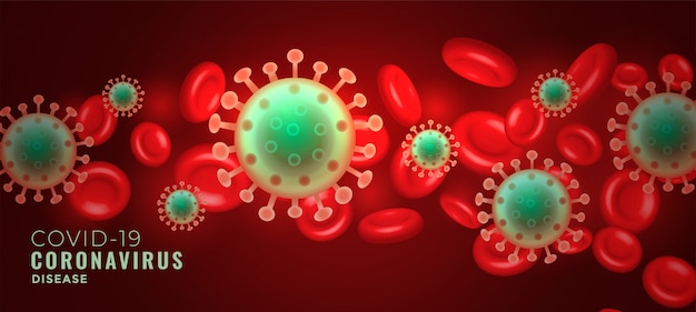 Cellule di coronavirus mescolate con banner concetto di sangue