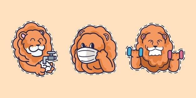 Coronavirus concept stickers with cute animals