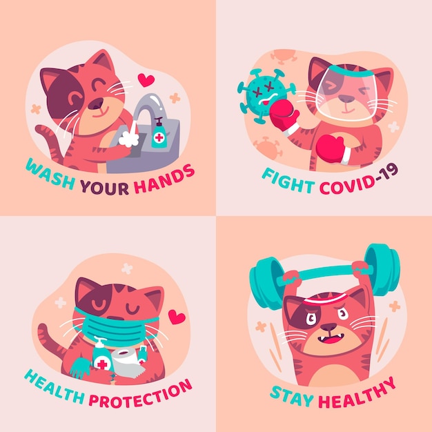 Coronavirus concept stickers with cute animals