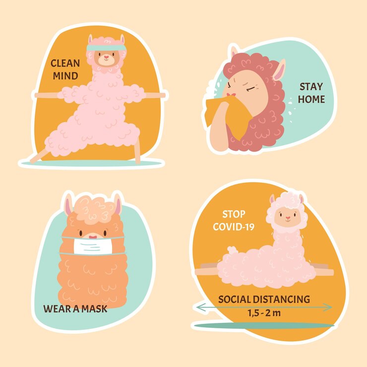 Free Vector coronavirus concept stickers with cute animals