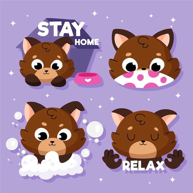 Coronavirus concept stickers with cute animals