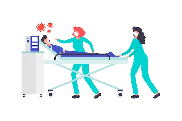 Coronavirus concept with patient in critical condition illustrated