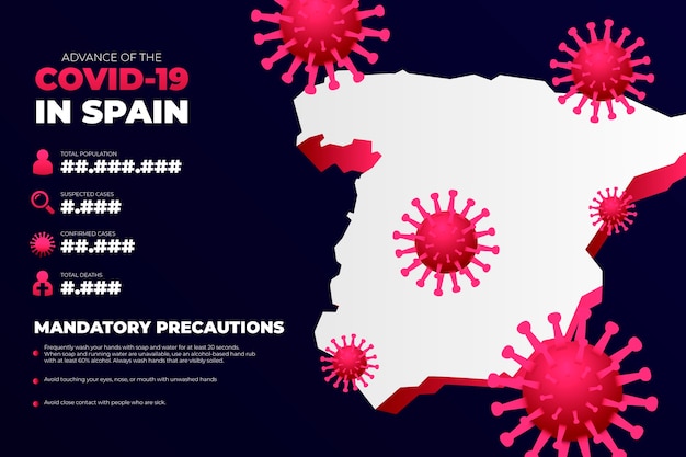 무료 벡터 스페인 코로나 바이러스 국가지도 infographic