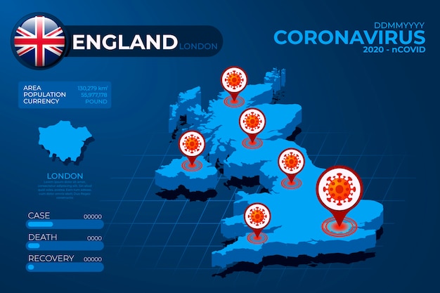 Vettore gratuito mappa di coronavirus paese infografica