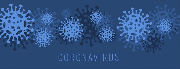 Vettore gratuito striscione coronavirus covid-19 con cellula virale di colore blu