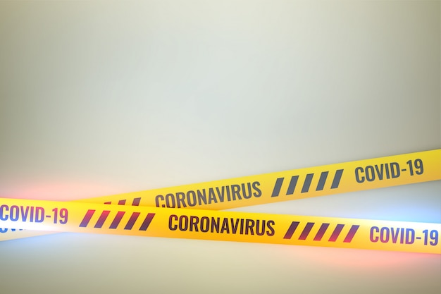 Coronavirus covid-19 do not cross yellow tape background