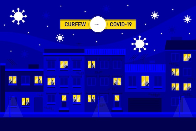 Vettore gratuito illustrazione di concetto di coprifuoco di coronavirus